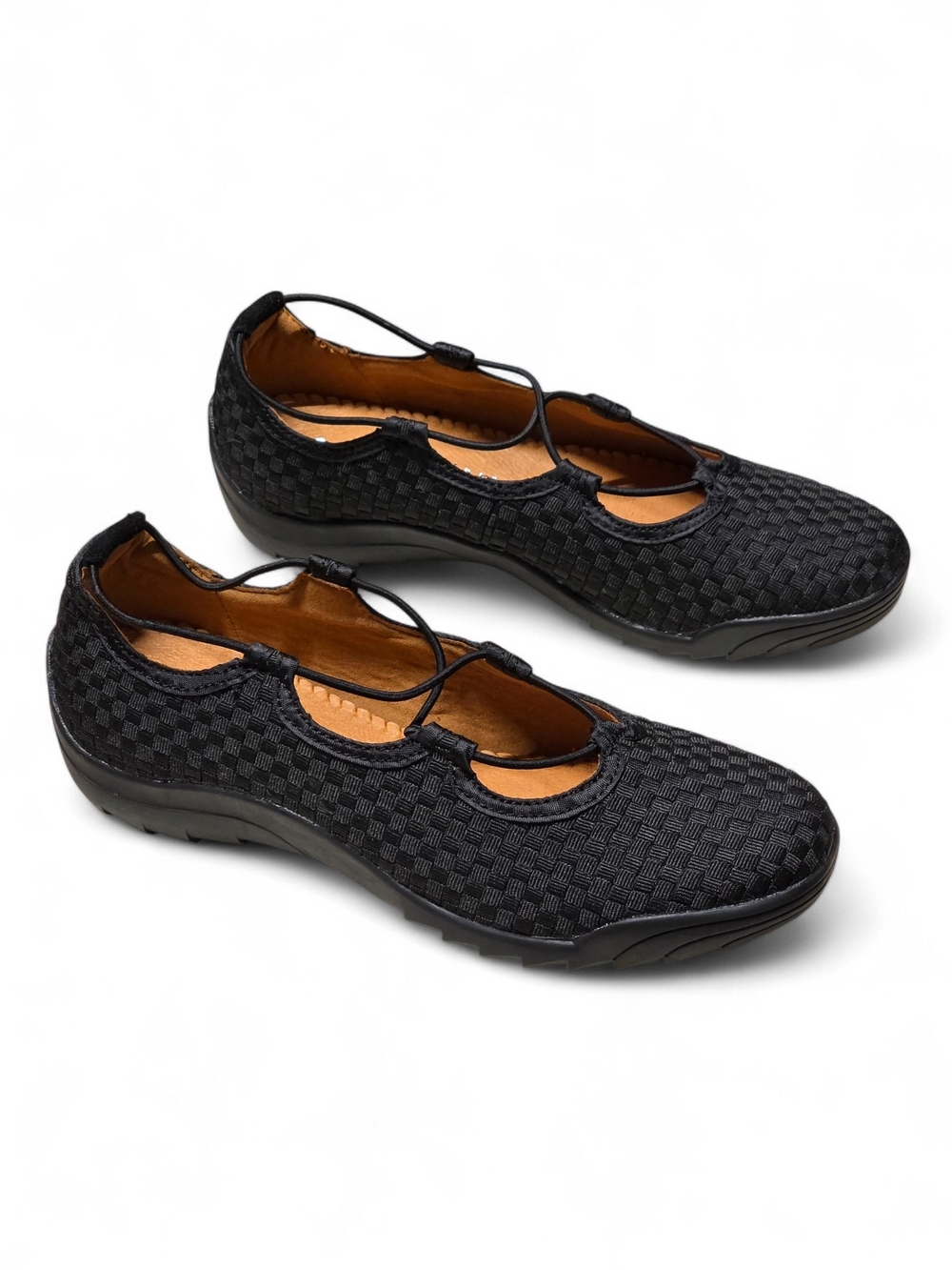 NEW Bernie Mev Giana Rigged Connect Black Woven Mary Jane Flats Size 38 / 7.5